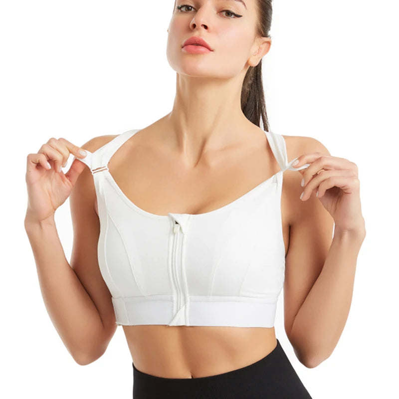 Women's Front Zip Cross Back Sports Bra