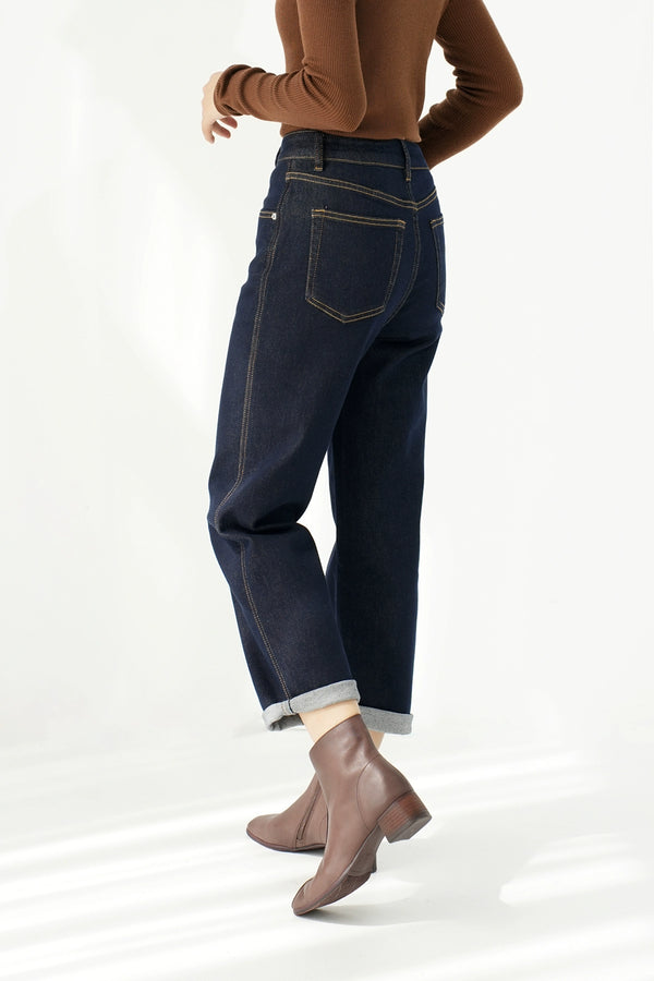 Washed Straight Slim Looking Spring and Autumn Women's Jeans