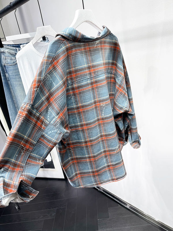 Age-Reducing High Quality Loose Paint Coat Plaid Shirt