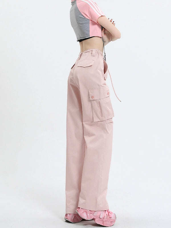 Qiyu Pink American High Waist Work Clothes Jeans for Women Autumn New Short Straight Loose Trousers