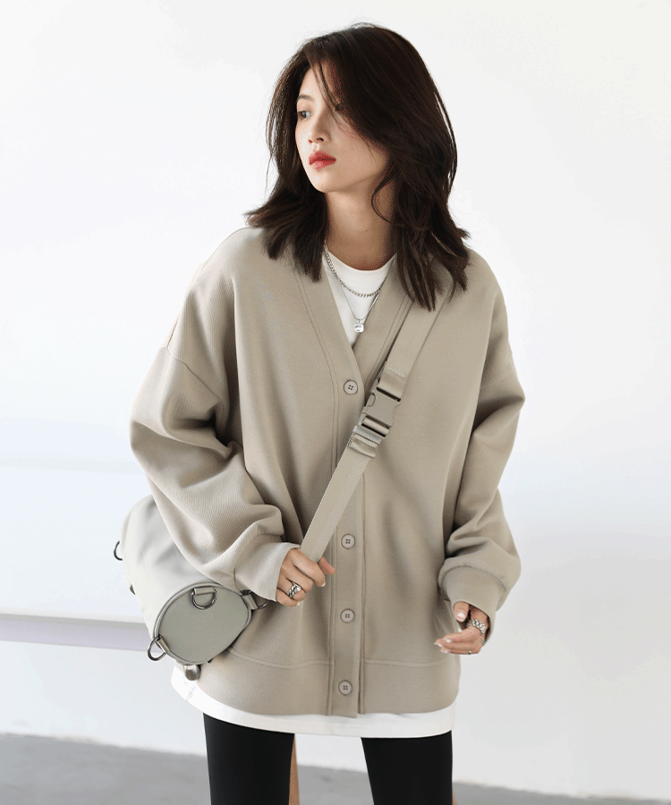 V Neck Long Sleeve Button Front Loose Casual Cardigan
