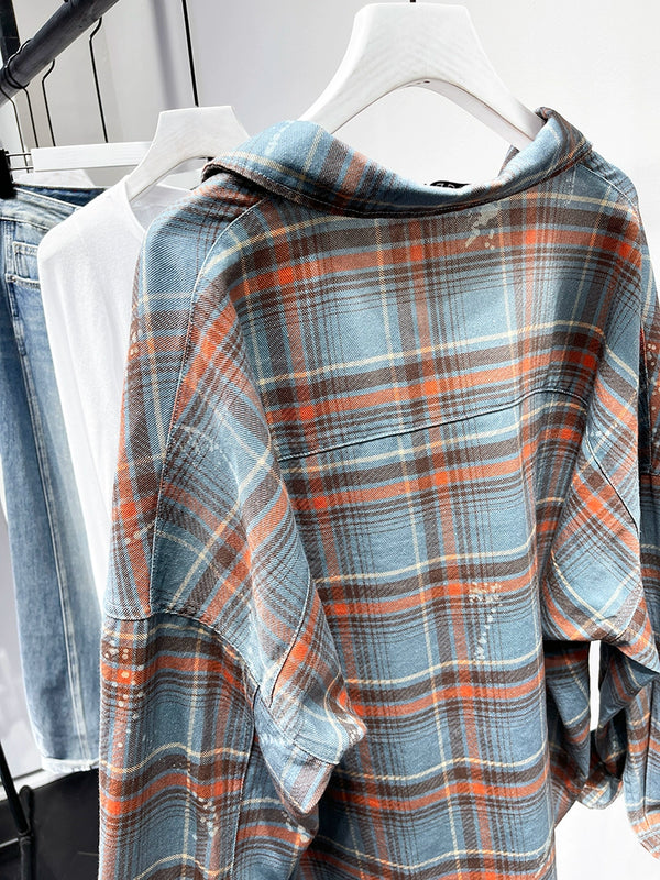 Age-Reducing High Quality Loose Paint Coat Plaid Shirt