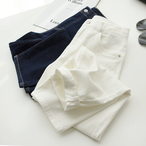 Washed Straight Slim Looking Spring and Autumn Women's Jeans