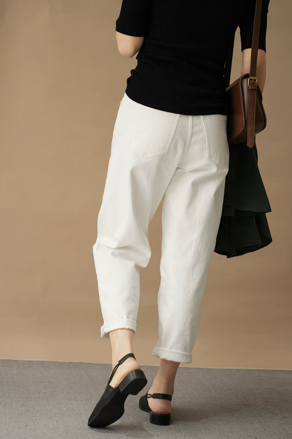 Washed Straight Slim Looking Spring and Autumn Women's Jeans