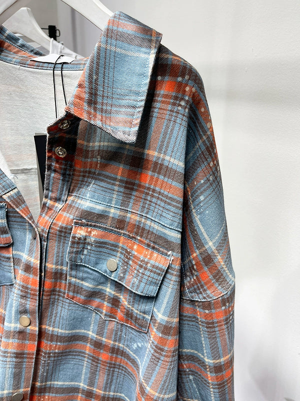 Age-Reducing High Quality Loose Paint Coat Plaid Shirt