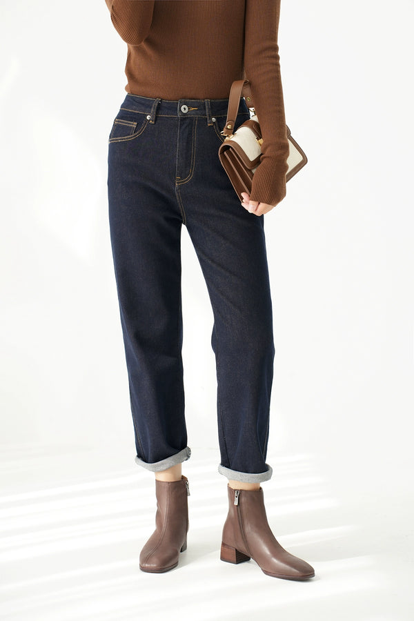 Washed Straight Slim Looking Spring and Autumn Women's Jeans