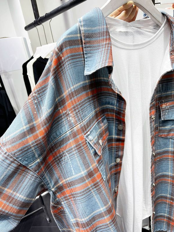 Age-Reducing High Quality Loose Paint Coat Plaid Shirt