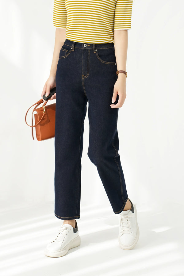 Washed Straight Slim Looking Spring and Autumn Women's Jeans