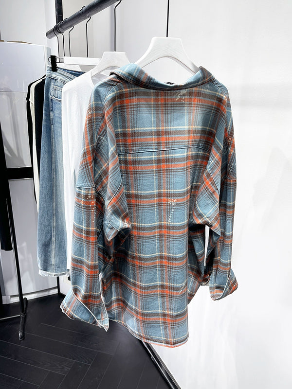 Age-Reducing High Quality Loose Paint Coat Plaid Shirt