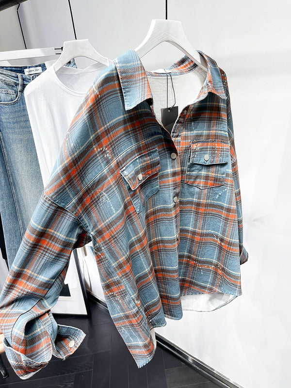 Age-Reducing High Quality Loose Paint Coat Plaid Shirt