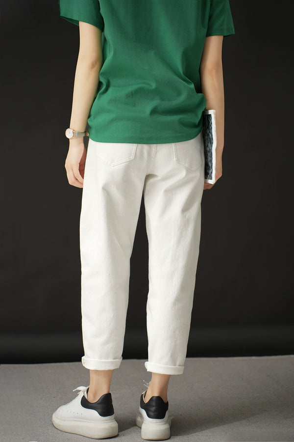 Washed Straight Slim Looking Spring and Autumn Women's Jeans