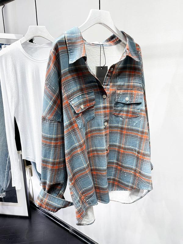 Age-Reducing High Quality Loose Paint Coat Plaid Shirt