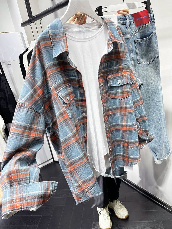Age-Reducing High Quality Loose Paint Coat Plaid Shirt