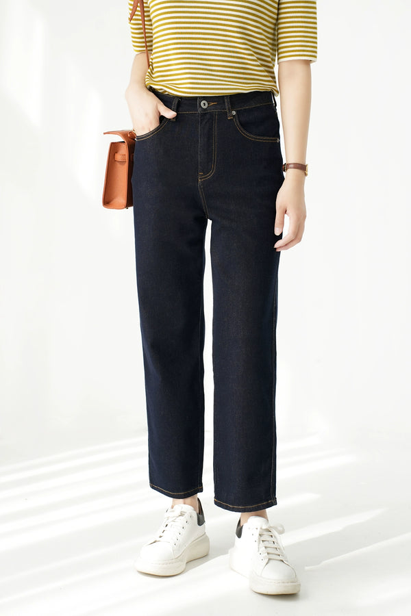 Washed Straight Slim Looking Spring and Autumn Women's Jeans