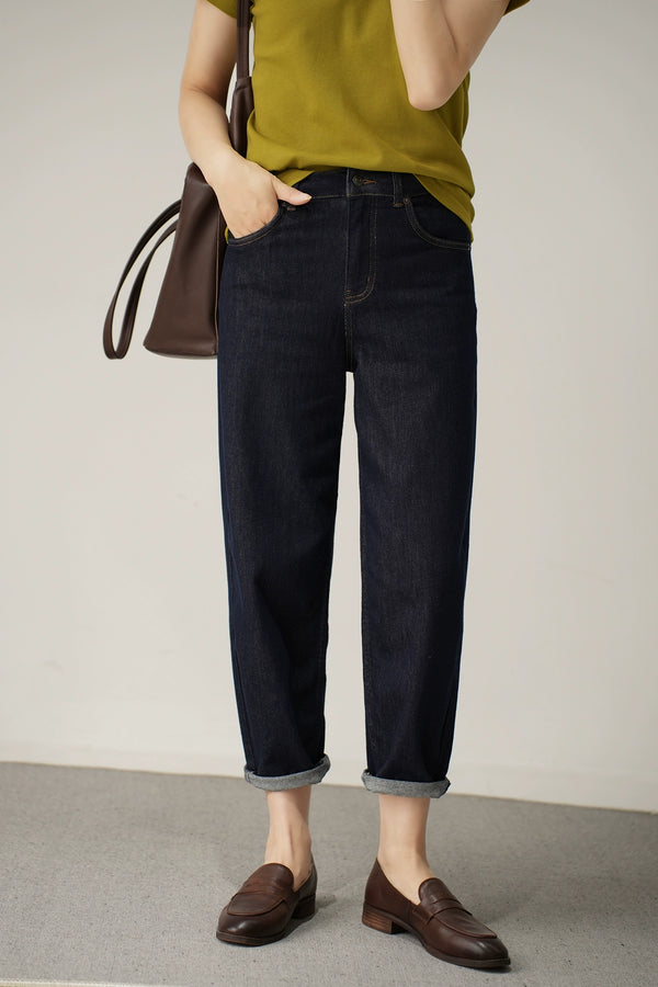 Washed Straight Slim Looking Spring and Autumn Women's Jeans