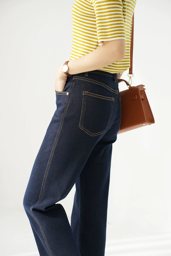 Washed Straight Slim Looking Spring and Autumn Women's Jeans