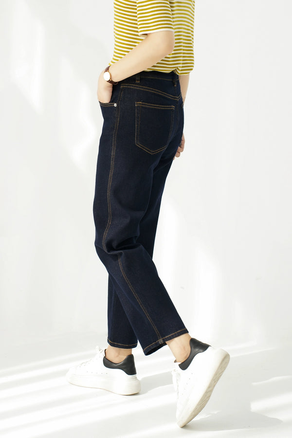 Washed Straight Slim Looking Spring and Autumn Women's Jeans