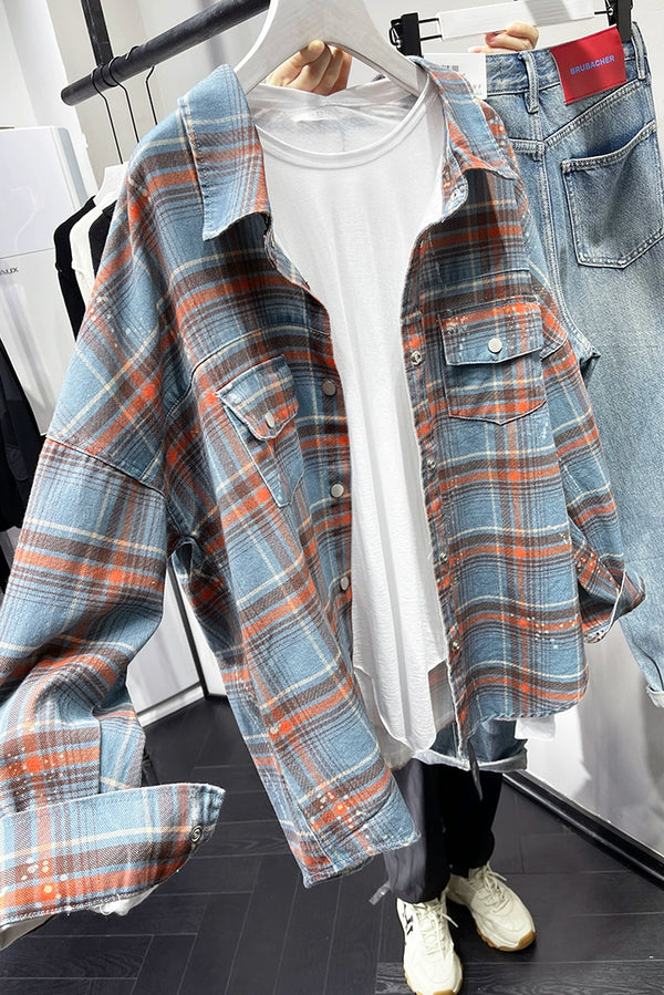 Age-Reducing High Quality Loose Paint Coat Plaid Shirt