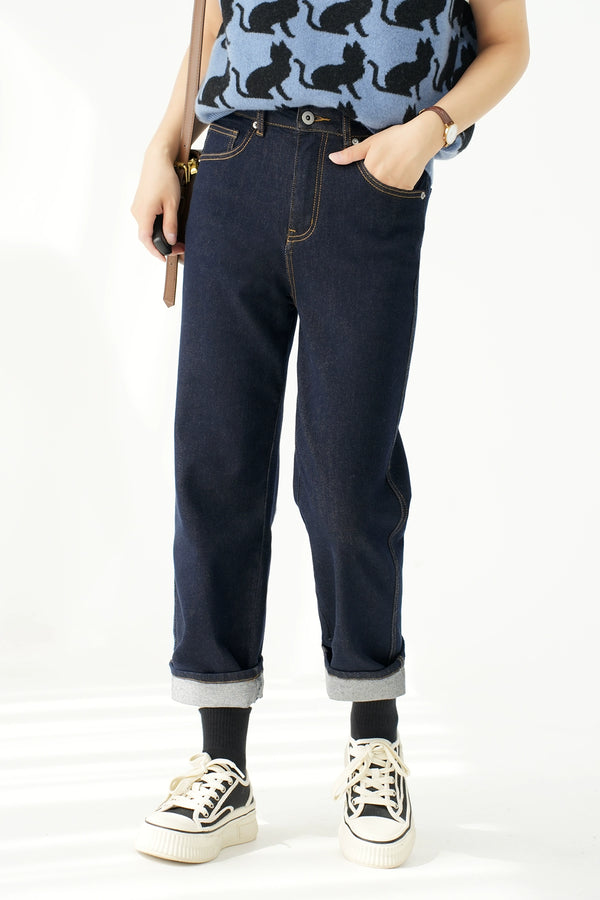 Washed Straight Slim Looking Spring and Autumn Women's Jeans