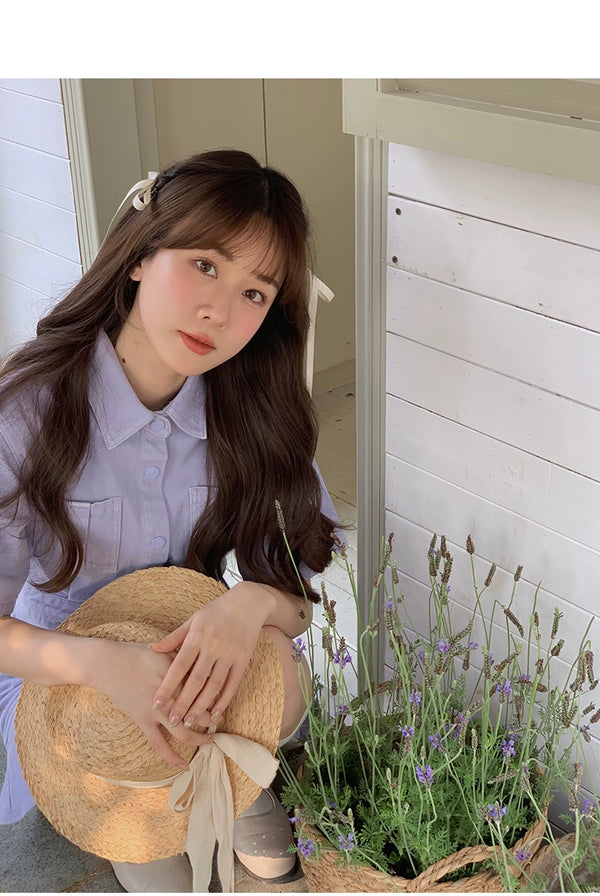 Ruffled Short Sleeves A- line Denim Dress