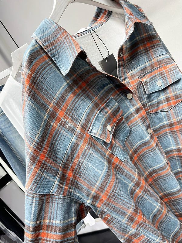 Age-Reducing High Quality Loose Paint Coat Plaid Shirt
