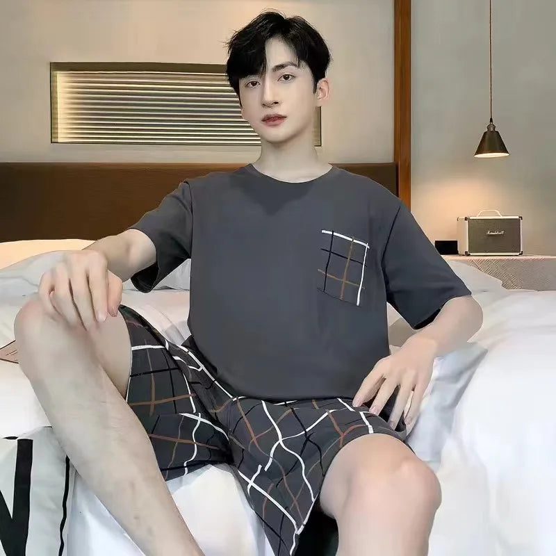 Men's Graphic Short Sleeve Top and Shorts Lounge Pajama Set