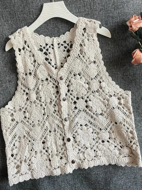 Women's Floral Open Knit Sleeveless Vest Casual Knit Layer