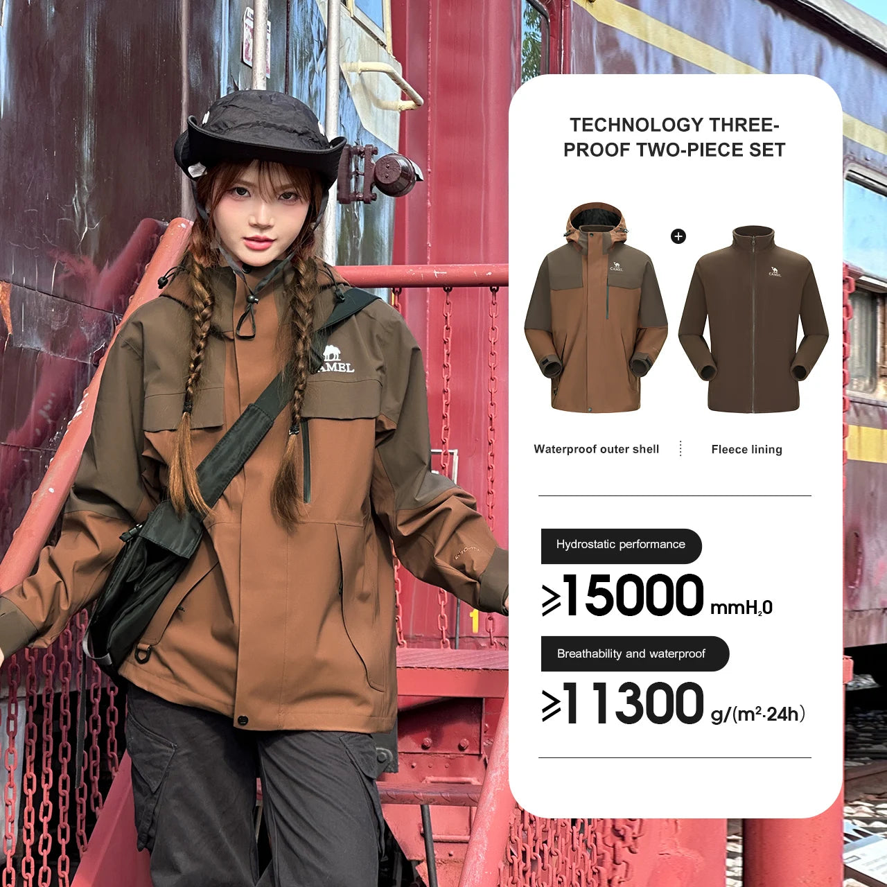 Hooded Long Sleeve Full Zip Outdoor Hiking Jacket with Pockets