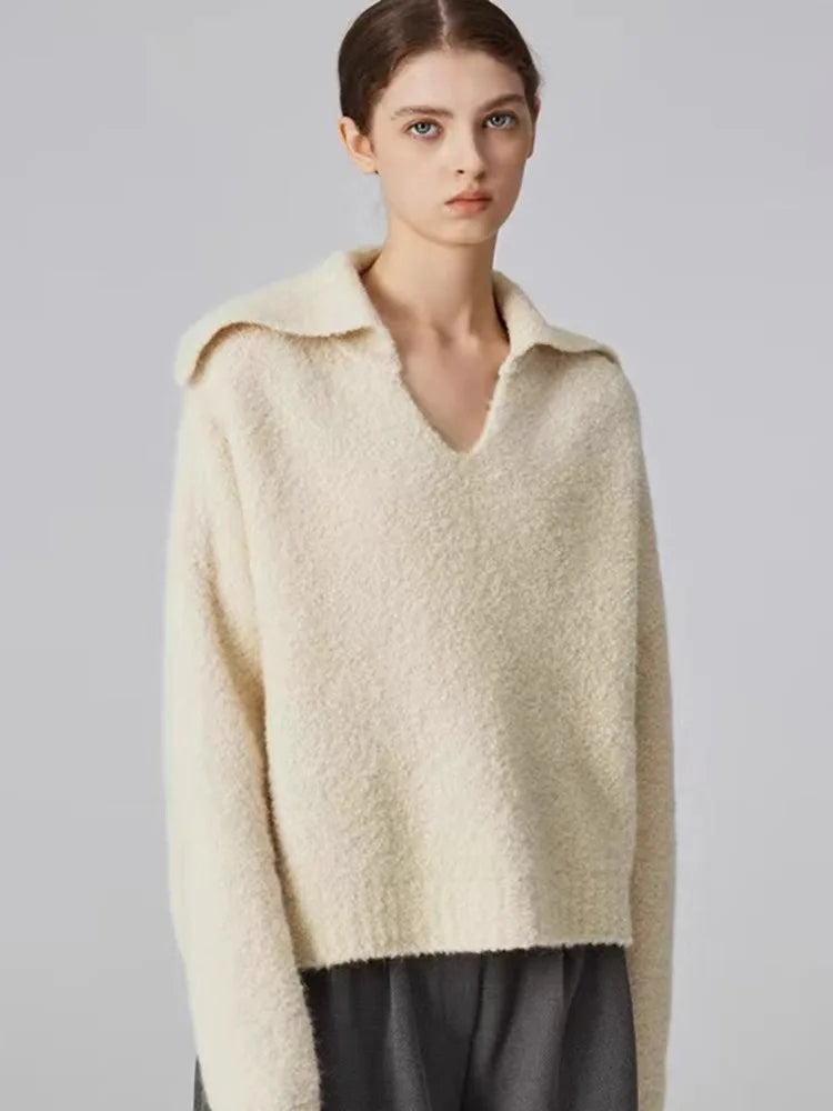 Autumn and winter new 100 cashmere sweater women's retro loose knit sweater V-neck long sleeve woolen base shirt