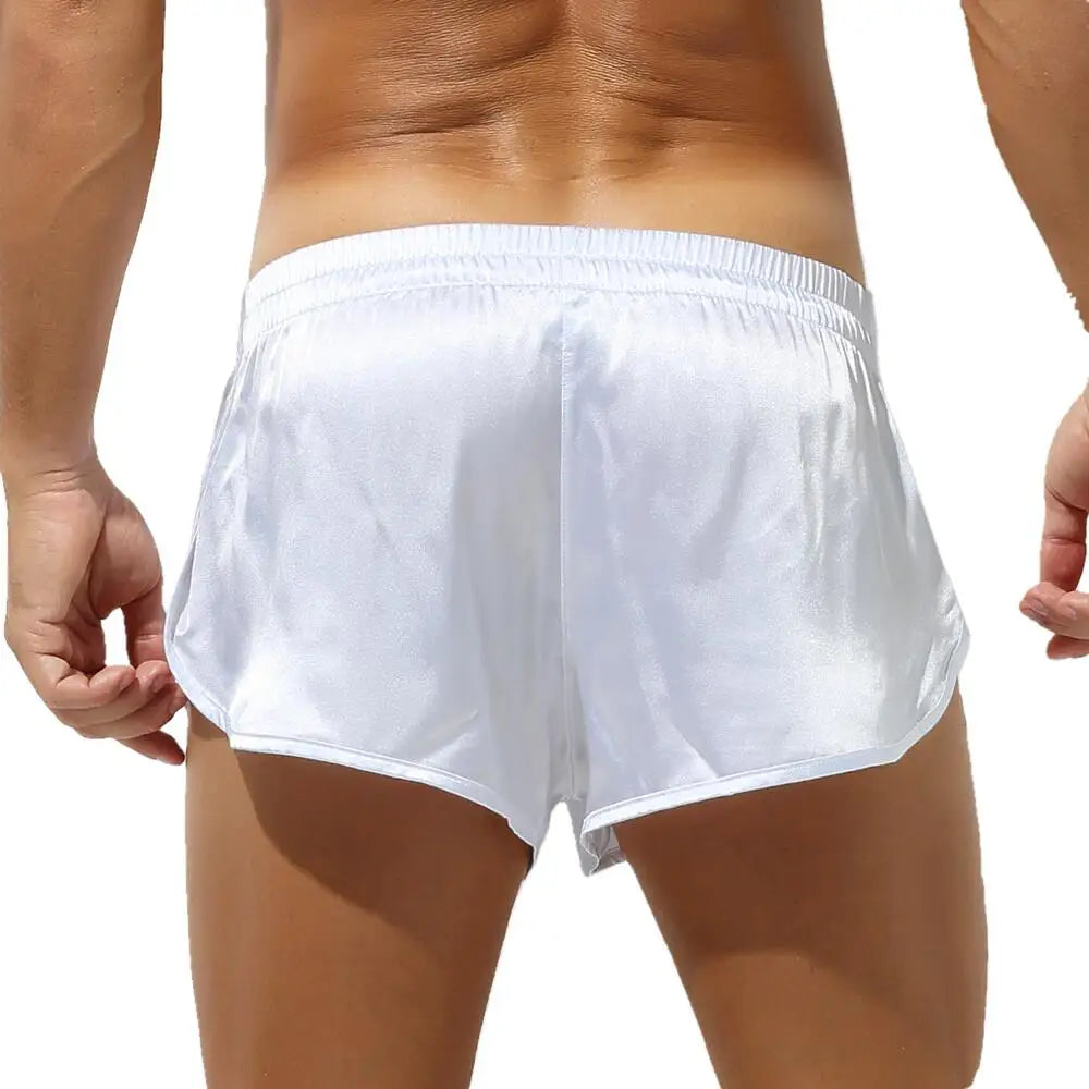 Men's Satin Look Split Hem Elastic Waist Sleep Shorts