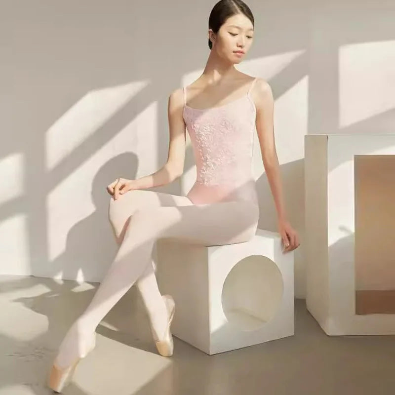 Women's Floral Lace Camisole Ballet Leotard with Low Back Design