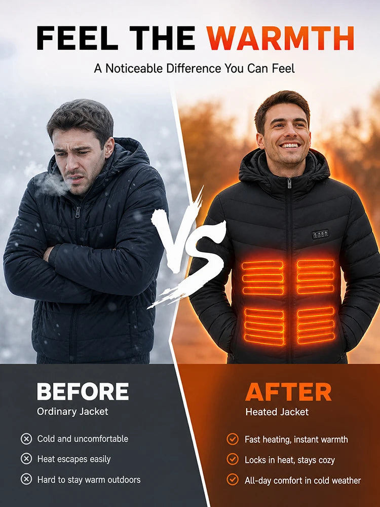 USB Heated Hooded Full Zip Long Sleeve Outdoor Jacket