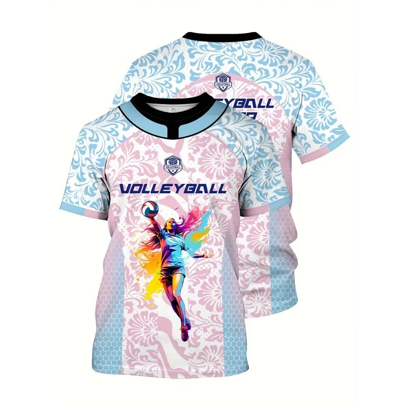 Volleyball Graphic Short Sleeve Crew Neck Sports T Shirt