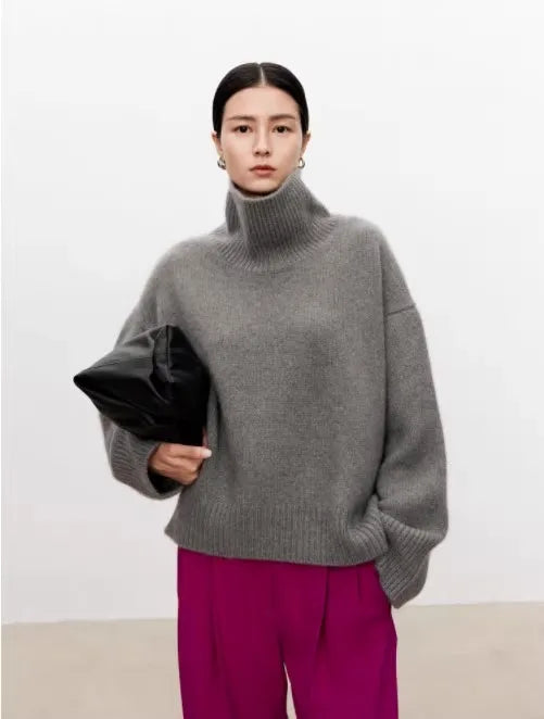 Women's Oversized Roll Neck Long Sleeve Sweater Casual Knit Layer