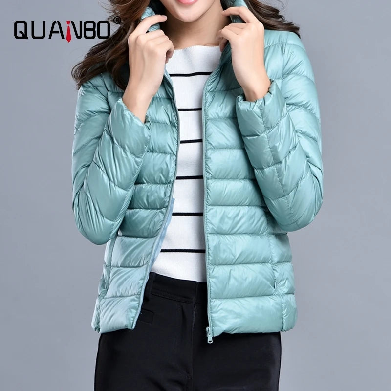 Women's Quilted Stand Collar Zip Front Jacket for Layered Outfits