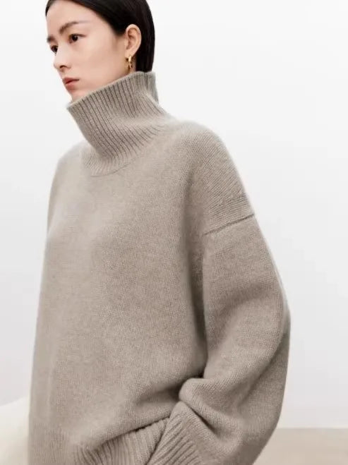 Women's Oversized Roll Neck Long Sleeve Sweater Casual Knit Layer