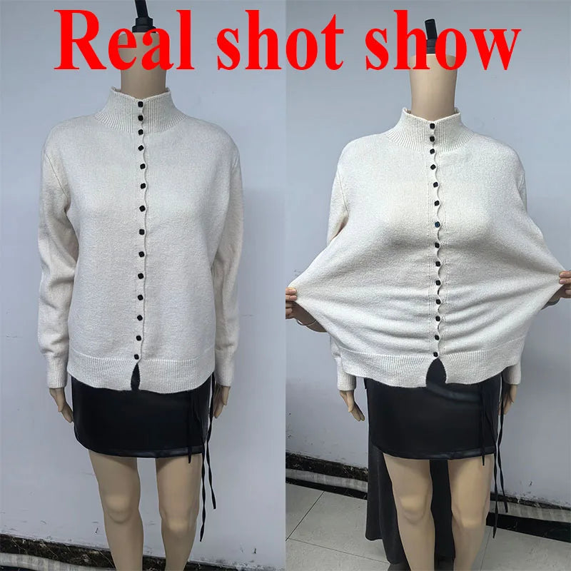 Women's Stand Collar Button Front Cardigan Casual Knit Layer