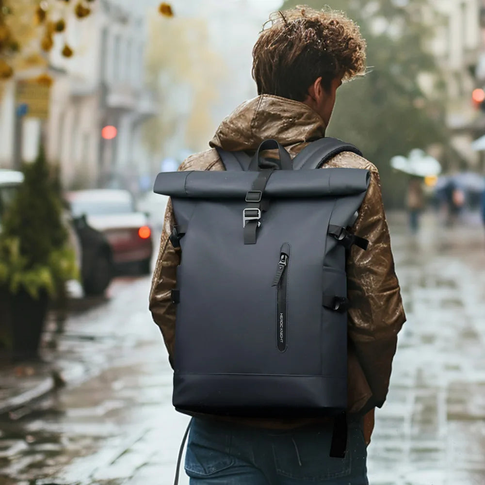 Roll-Top Laptop Backpack with Buckle Closure and Contrasting Panel Options