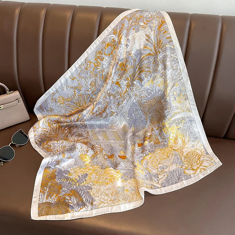 Floral Print Square Scarf for Head and Neck Styling