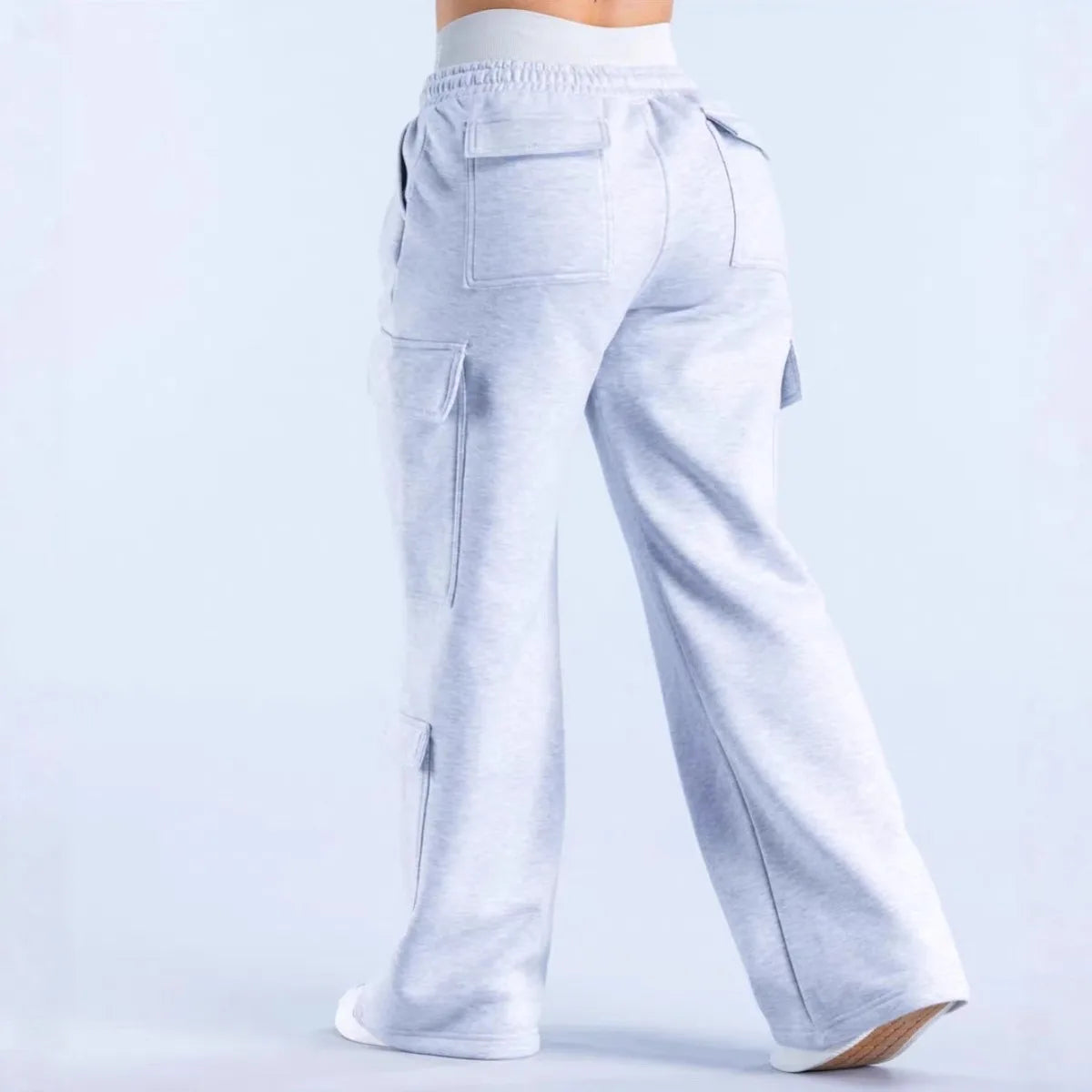 Women's Wide Leg Cargo Pants with Elastic Waist and Flap Pockets