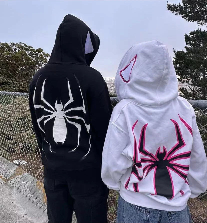 Spider Graphic Long Sleeve Full Zip Casual Hoodie