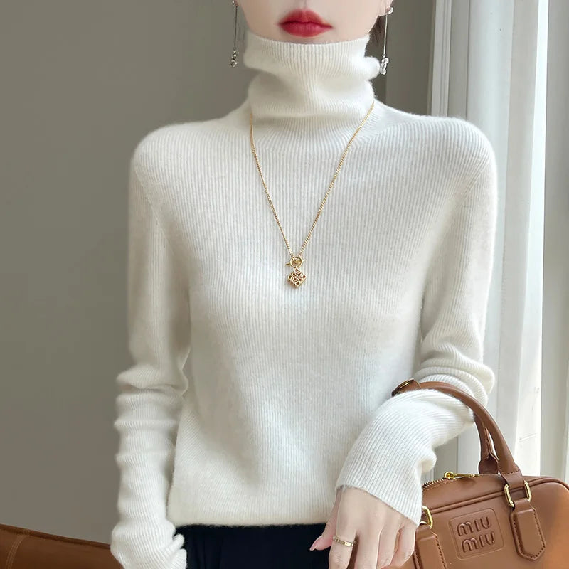 Women's Roll Neck Long Sleeve Sweater Casual Knit Layer