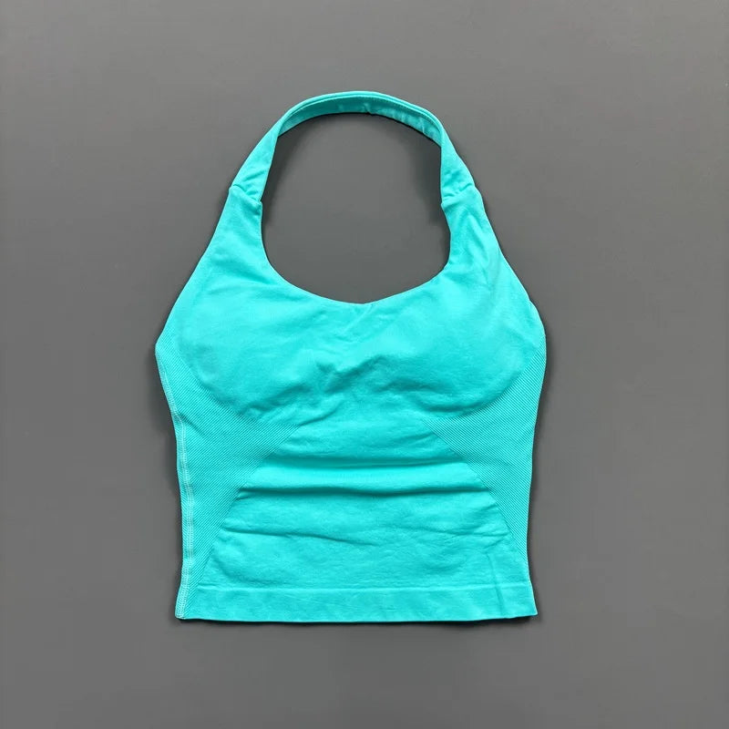 Women's Halter Neck Longline Fitted Tank Top For Workout Outfits