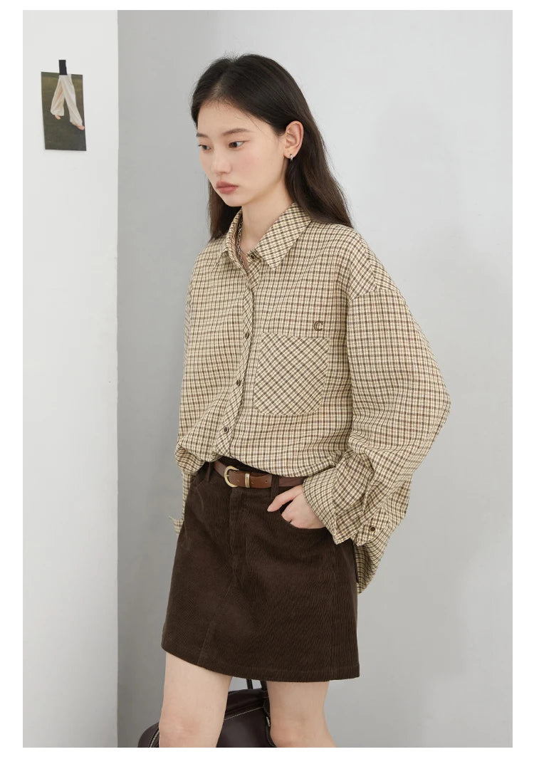 Women's Checked Long Sleeve Shirt with Plain Colour Options