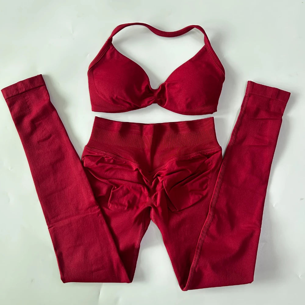 Women's Strappy Bra And Leggings Yoga Set For Workout Outfits