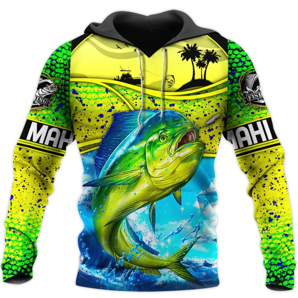 Men's Fishing-Graphic Long-Sleeve Pullover Hoodie