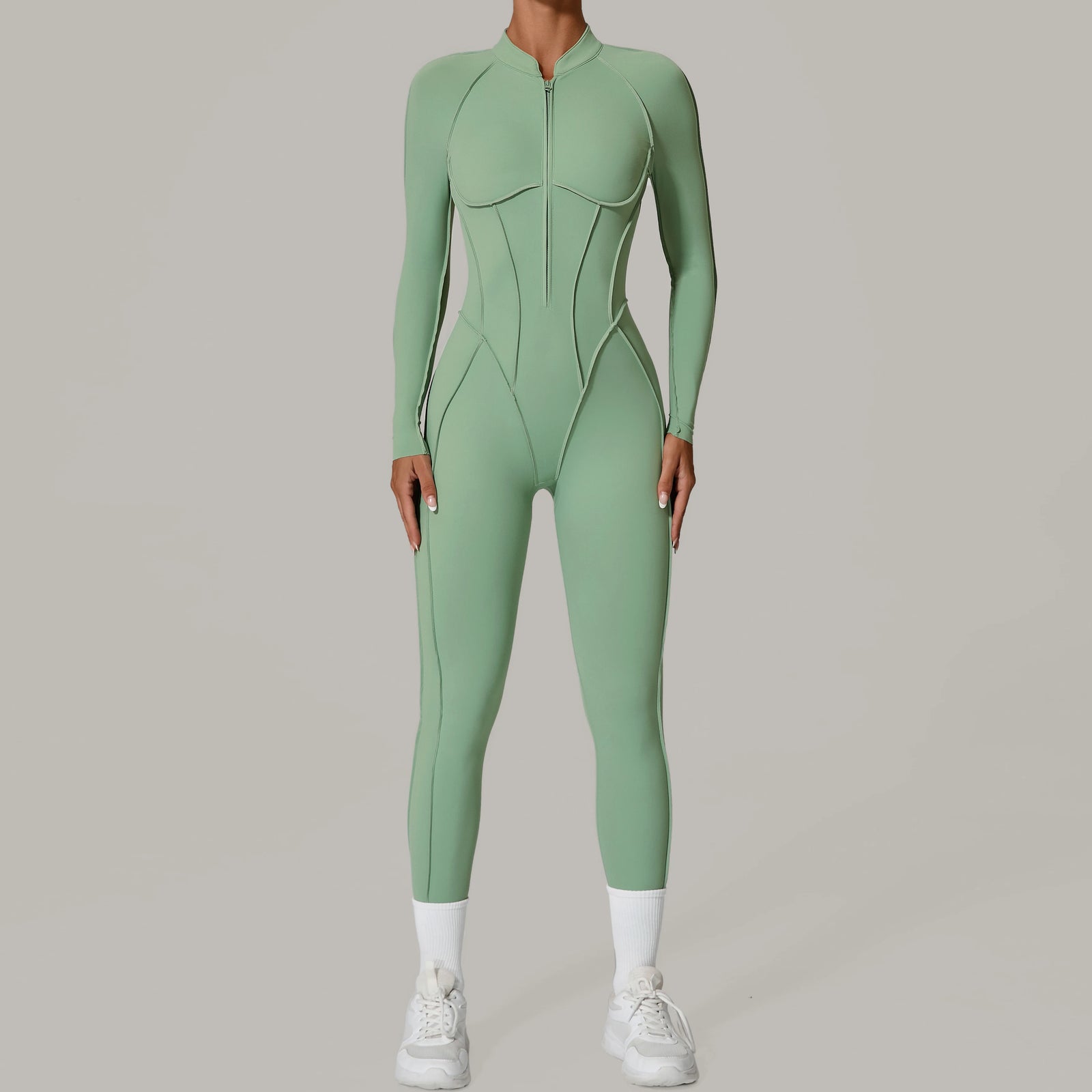 Women's Long Sleeve Zip Front Back Cutout Workout Jumpsuit