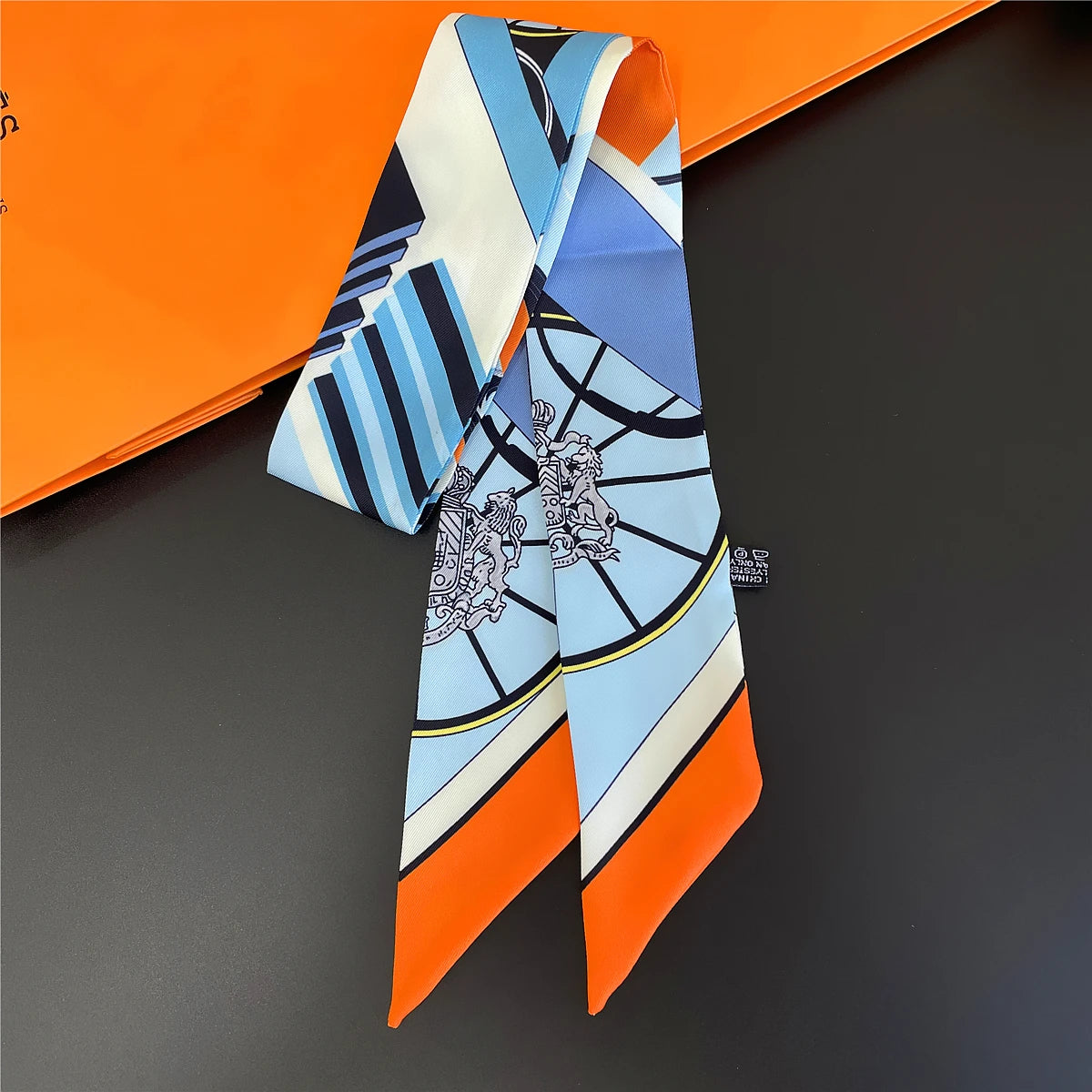 Colorful Printed Skinny Ribbon Scarf with Tie Ends
