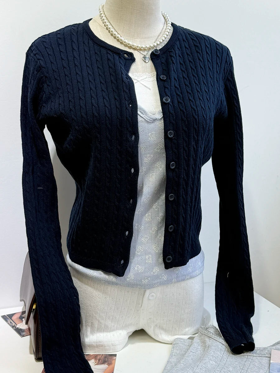 Women's Round Neck Button Front Cardigan Casual Knit Layer