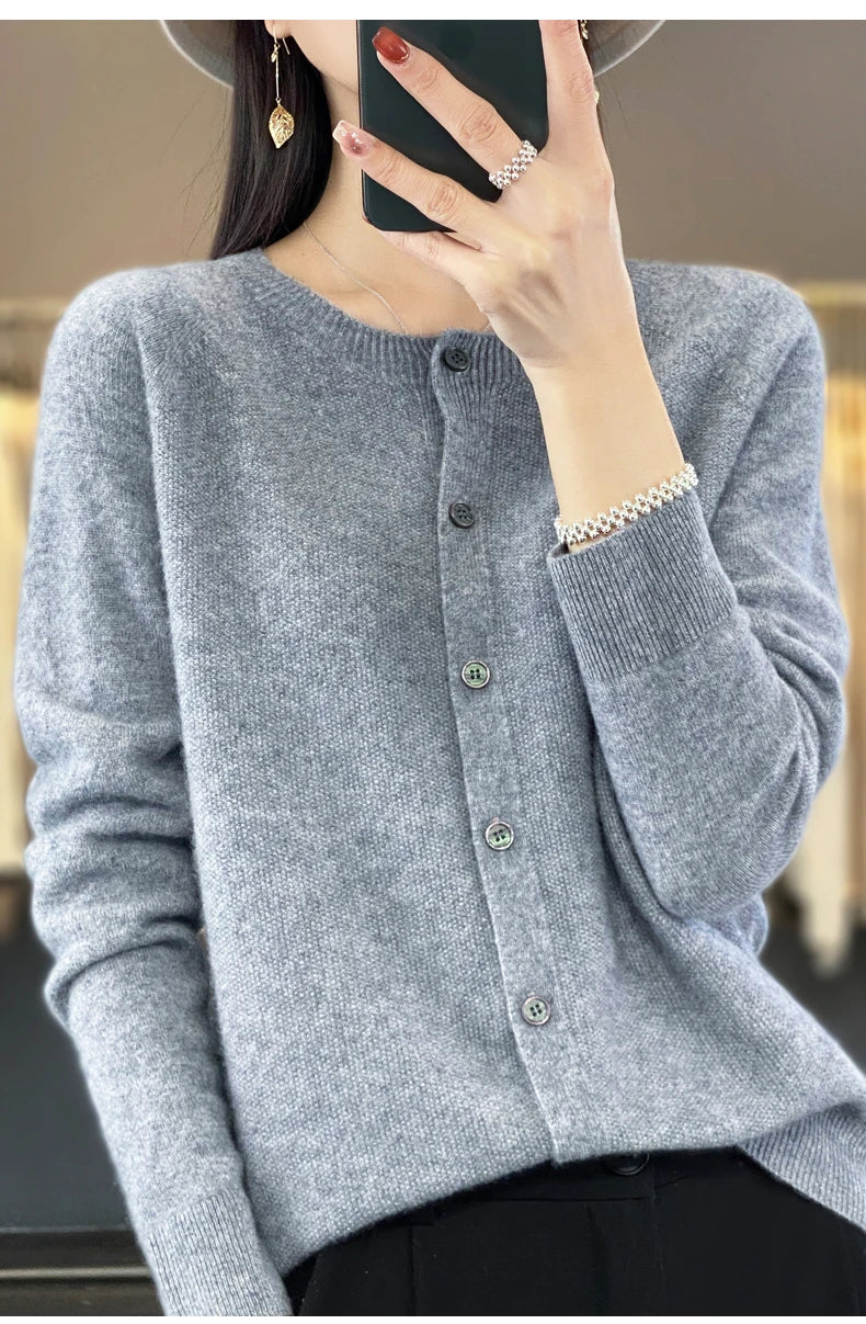 Women's Crew Neck Button Front Cardigan Casual Knit Layer